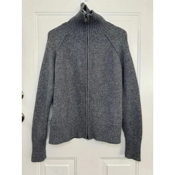 EDDIE BAUER Womens Gray Merino Wool Blend Turtle Neck Fisherman Cardigan 2zip XL - Picture 2 of 9